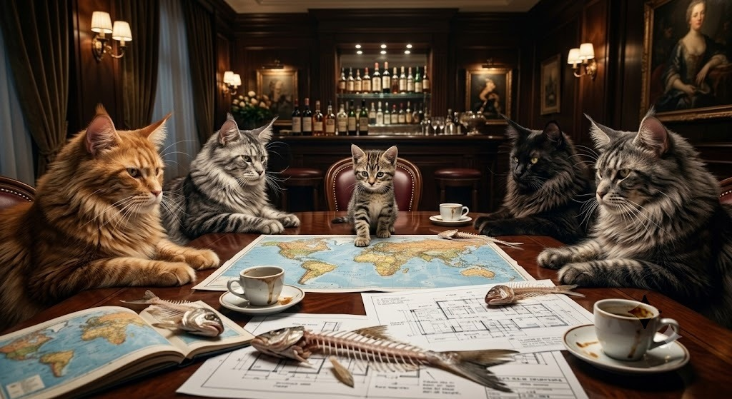 Cate and the council plotting over a world map
